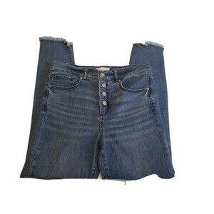 Loft High Wiast Jeans Sz 28/ 6 Button Fly Frayed Hem Classic Denim Blue